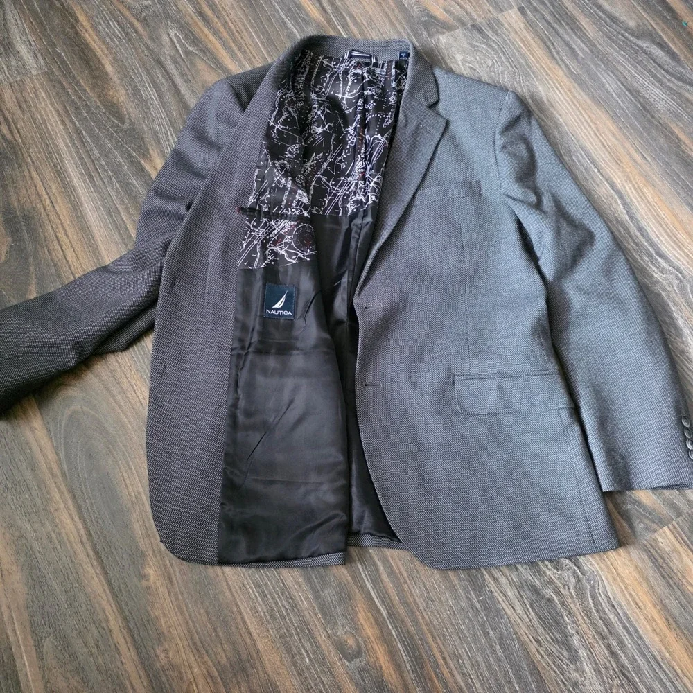 Nautica Branford Mens Grey Micro Pattern 2 Button Stretch Blazer  44R NS281